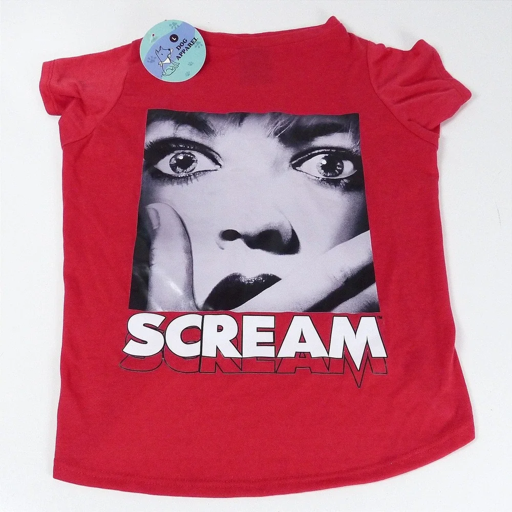 Scream Movie Cover Graphic Pet Dog T-Shirt Red Sz Large Halloween Costume NWT